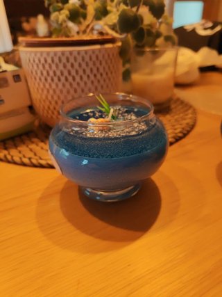 Vela artesanal pecera azul