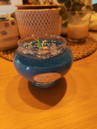 Vela artesanal pecera azul