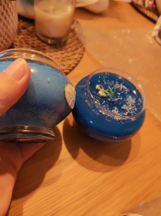 Vela artesanal pecera azul