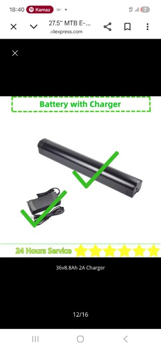 Batería interna ebike 36V