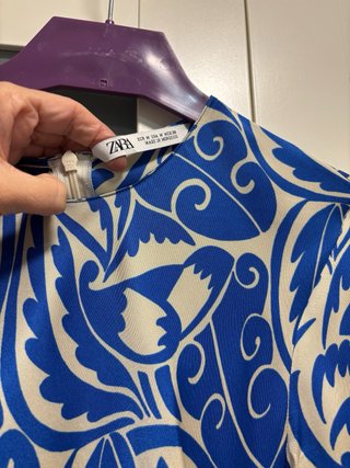 Vestido Zara Largo Estampado Azul Talla M