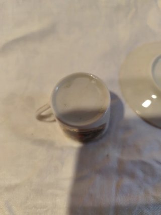 Juego Taza y Platillo Vintage. Porcelana fina. Oro