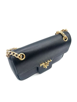 Bolso Prada Negro Cadena Dorada