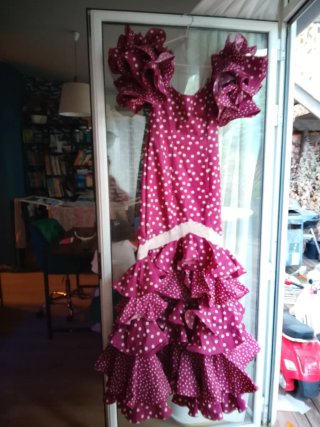 Vestido Flamenca Lunares burdeod y Blanco