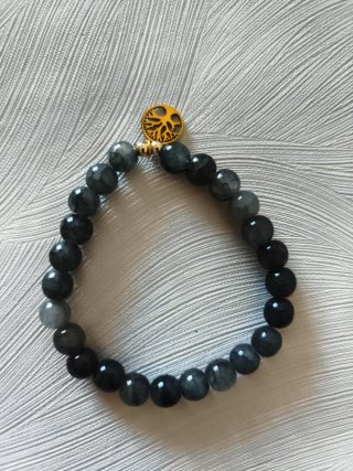 Pulsera gris árbol de la vida dorado