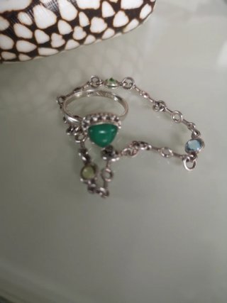 Anillo y pulsera plata Pedra Malaquita