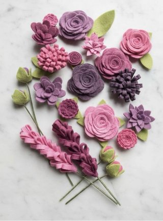 Fiori in tessuto rosa e viola (5 pz)