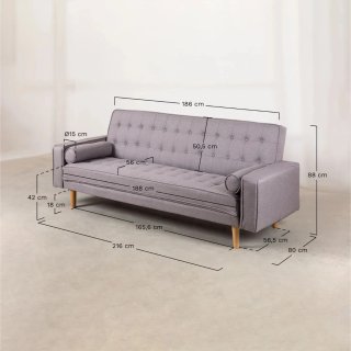 Sofá Cama 3 Plazas Gris Lino