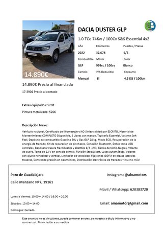 🟢 Dacia Duster Essential GLP 2022 1.0TCe 100Cv