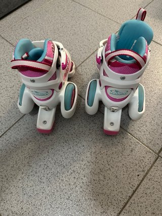 Patines infantiles rosas y blancos 4 ruedas