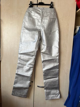 Pantalón metalizado plateado Talla XS