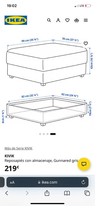 Sofá Kivik 3 plazas chaise longue gris