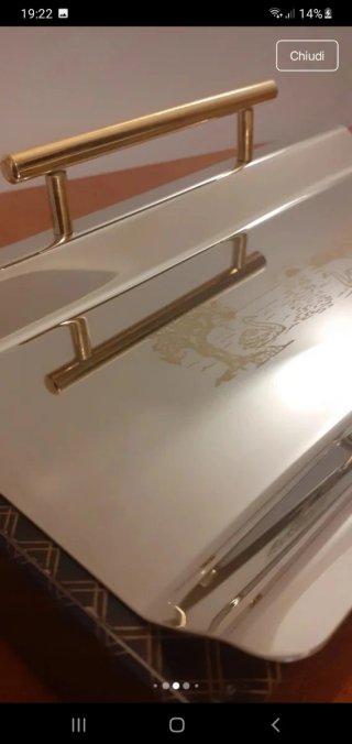Vassoio acciaio e oro con manici