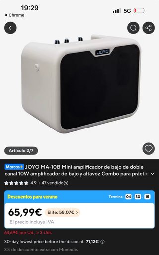 Amplificador PORTATIL para BAJO Joyo MA-10B