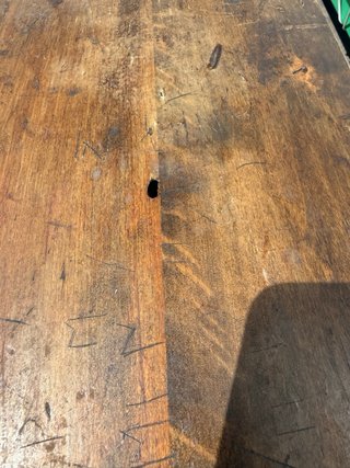 Mesa antigua madera y metal pata torneada