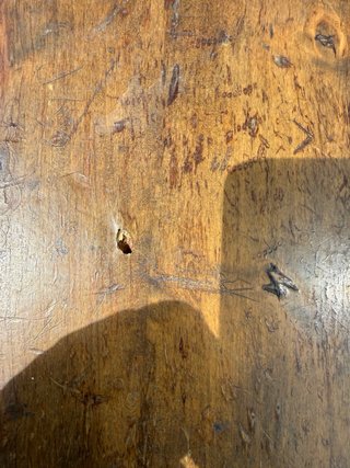 Mesa antigua madera y metal pata torneada