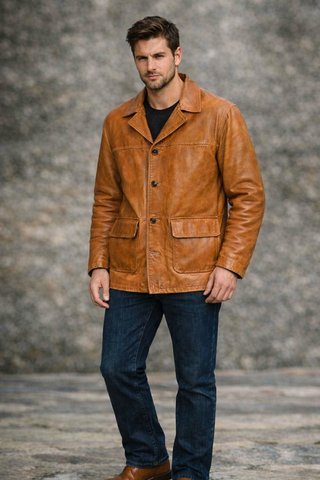 Casaco American Leathers Castanho Genuíno