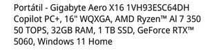 Portátil Gigabyte Aero X16