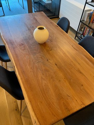 Mesa comedor madera maciza patas hierro