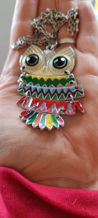 Collar de búho con cadena plateada