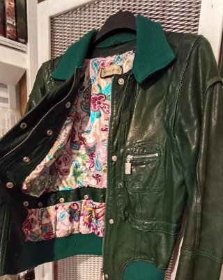 Chaqueta de piel vintage verde