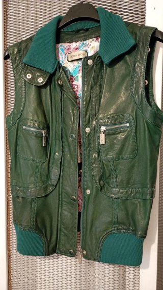 Chaqueta de piel vintage verde