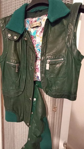 Chaqueta de piel vintage verde