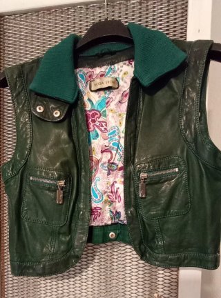 Chaqueta de piel vintage verde