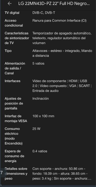 Televisor LG 22 pulgadas TV