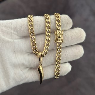 Cadena Cubana Hombre Oro Laminado Diente