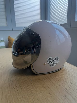 Casco Moto Vintage Rosa Pantalla Espejo Talla S