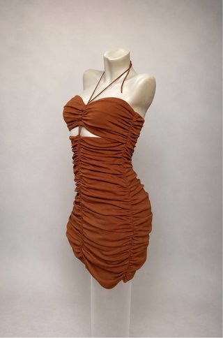 Vestido mini sexy Zara cut-out marrón talla L
