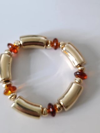 Pulsera elástica dorada con cuentas ámbar