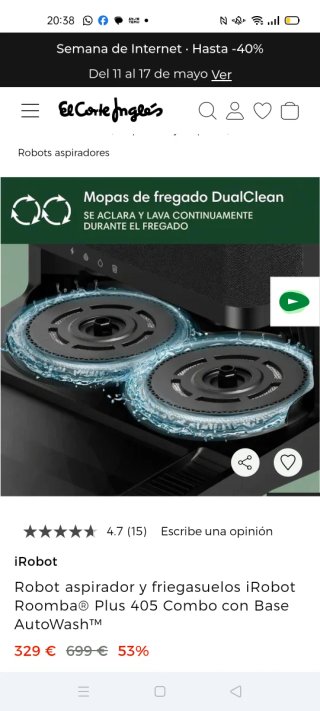 Roomba Plus 405 Combo con Base AutoWash NUEVA