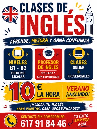 Clases Inglés B1-B2 en Jaén. 10€/h. ¡Aprende ya!