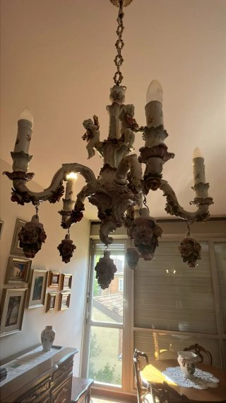 Lampadario Meissen porcellana e metallo