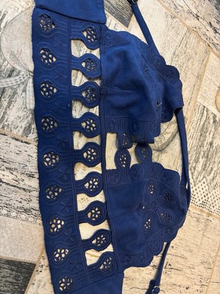Top corpetto in pelle scamosciata blu taglia S