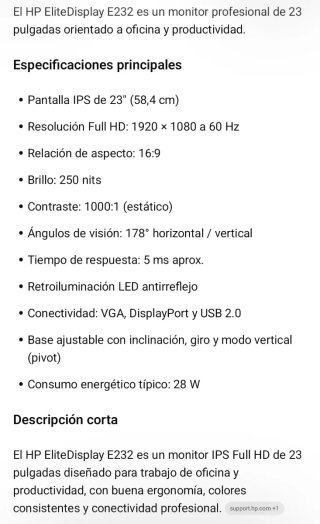 Monitor HP EliteDisplay E232 Full HD 1920x1080