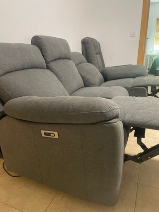 Sofá Reclinable Gris Tela