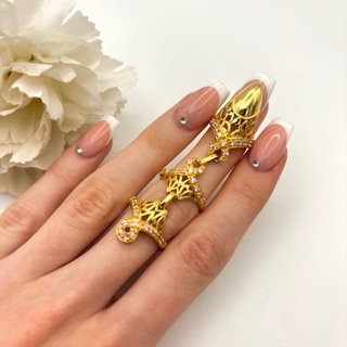 Anillo triple de oro 18kt con gemas rosas