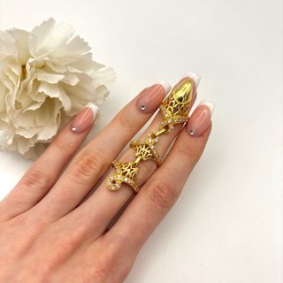 Anillo triple de oro 18kt con gemas rosas
