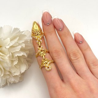 Anillo triple de oro 18kt con gemas rosas