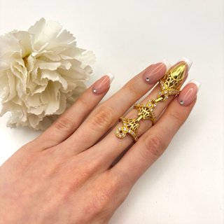 Anillo triple de oro 18kt con gemas rosas