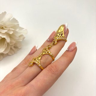 Anillo triple de oro 18kt con gemas rosas