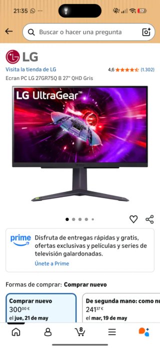 Monitor LG UltraGear 27 165Hz 27GR75Q