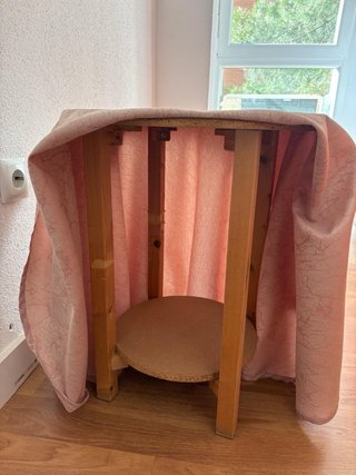 Mesa camilla baja de madera y cristal
