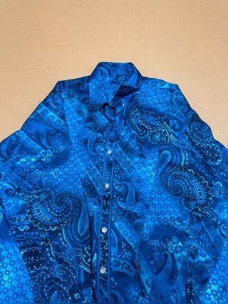 Camisa azul manga larga estampado paisley