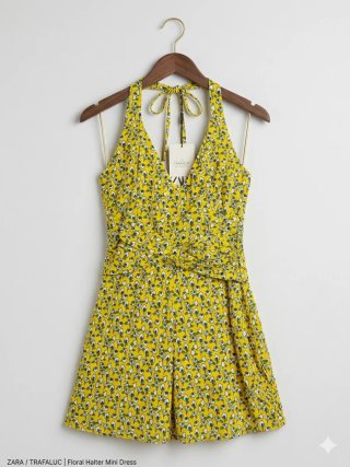 Vestido Zara Halter Estampado Floral Amarillo