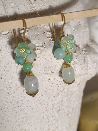 Orecchini Murano Giada Acquamarina Fiori