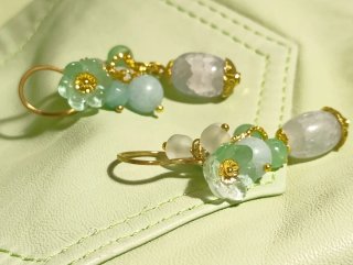 Orecchini Murano Giada Acquamarina Fiori